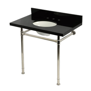 Imperial 36-Inch Black Granite Console Sink with Stainless Steel Legs (8-Inch, 3-Hole)