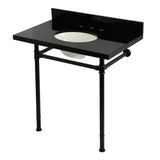 Imperial 36-Inch Black Granite Console Sink with Stainless Steel Legs (8-Inch, 3-Hole)