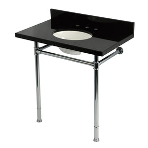 Imperial 36-Inch Black Granite Console Sink with Stainless Steel Legs (8-Inch, 3-Hole)