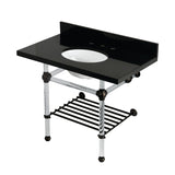 Templeton 36-Inch Black Granite Console Sink with Acrylic Legs and Shelf (8-Inch, 3-Hole)