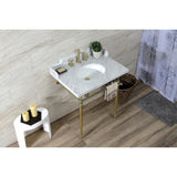 Fauceture 30-Inch Carrara Marble Console Sink with Brass Legs