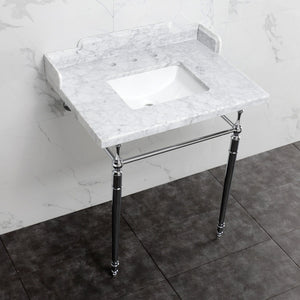 Habsburg 30-Inch Carrara Marble Console Sink with Brass Legs (8-Inch, 3-Hole)