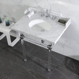 Pemberton 30-Inch Carrara Marble Console Sink with Acrylic Legs (8-Inch, 3-Hole)