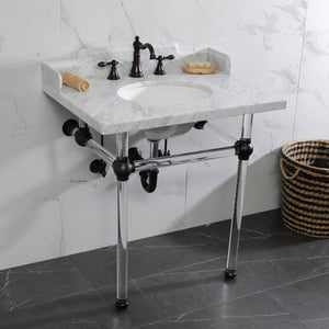 Pemberton 30-Inch Carrara Marble Console Sink with Acrylic Legs (8-Inch, 3-Hole)