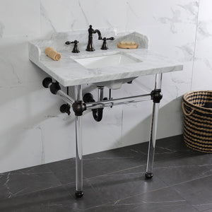 Pemberton 30-Inch Carrara Marble Console Sink with Acrylic Legs (8-Inch, 3-Hole)