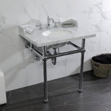 Fauceture 30-Inch Carrara Marble Console Sink with Brass Legs