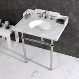 Fauceture 30-Inch Carrara Marble Console Sink with Brass Legs