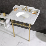 Fauceture 30-Inch Carrara Marble Console Sink with Brass Legs