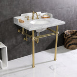 Fauceture 30-Inch Carrara Marble Console Sink with Brass Legs