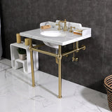 Fauceture 30-Inch Carrara Marble Console Sink with Brass Legs