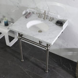 Fauceture 30-Inch Carrara Marble Console Sink with Brass Legs