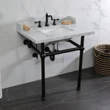 Pemberton 30-Inch Carrara Marble Console Sink with Brass Legs (8-Inch, 3-Hole)