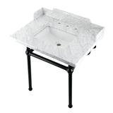 Pemberton 30-Inch Carrara Marble Console Sink with Brass Legs (8-Inch, 3-Hole)