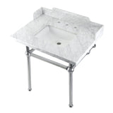 Pemberton 30-Inch Carrara Marble Console Sink with Brass Legs (8-Inch, 3-Hole)