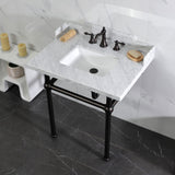 Pemberton 30-Inch Carrara Marble Console Sink with Brass Legs (8-Inch, 3-Hole)