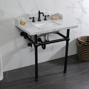 Fauceture 30-Inch Carrara Marble Console Sink with Brass Legs