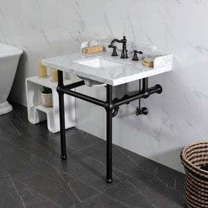 Fauceture 30-Inch Carrara Marble Console Sink with Brass Legs