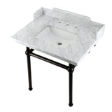 Pemberton 30-Inch Carrara Marble Console Sink with Brass Legs (8-Inch, 3-Hole)