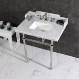 Pemberton 30-Inch Carrara Marble Console Sink with Brass Legs (8-Inch, 3-Hole)