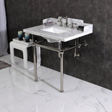 Pemberton 30-Inch Carrara Marble Console Sink with Brass Legs (8-Inch, 3-Hole)