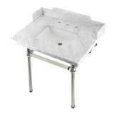 Pemberton 30-Inch Carrara Marble Console Sink with Brass Legs (8-Inch, 3-Hole)