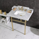 Pemberton 30-Inch Carrara Marble Console Sink with Brass Legs (8-Inch, 3-Hole)