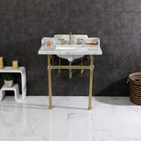 Pemberton 30-Inch Carrara Marble Console Sink with Brass Legs (8-Inch, 3-Hole)