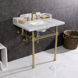 Pemberton 30-Inch Carrara Marble Console Sink with Brass Legs (8-Inch, 3-Hole)