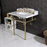 Pemberton 30-Inch Carrara Marble Console Sink with Brass Legs (8-Inch, 3-Hole)