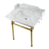 Pemberton 30-Inch Carrara Marble Console Sink with Brass Legs (8-Inch, 3-Hole)