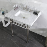 Pemberton 30-Inch Carrara Marble Console Sink with Brass Legs (8-Inch, 3-Hole)