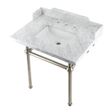 Pemberton 30-Inch Carrara Marble Console Sink with Brass Legs (8-Inch, 3-Hole)