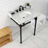 Fauceture 30-Inch Carrara Marble Console Sink with Stainless Steel Legs