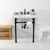 Fauceture 30-Inch Carrara Marble Console Sink with Stainless Steel Legs