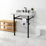 Fauceture 30-Inch Carrara Marble Console Sink with Stainless Steel Legs