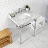 Fauceture 30-Inch Carrara Marble Console Sink with Stainless Steel Legs