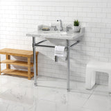 Fauceture 30-Inch Carrara Marble Console Sink with Stainless Steel Legs