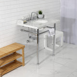 Fauceture 30-Inch Carrara Marble Console Sink with Stainless Steel Legs