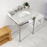 Fauceture 30-Inch Carrara Marble Console Sink with Stainless Steel Legs