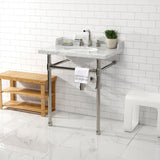 Fauceture 30-Inch Carrara Marble Console Sink with Stainless Steel Legs