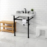 Wesselman 30-Inch Carrara Marble Console Sink with Stainless Steel Legs (8-Inch, 3-Hole)