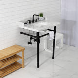 Wesselman 30-Inch Carrara Marble Console Sink with Stainless Steel Legs (8-Inch, 3-Hole)