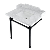 Wesselman 30-Inch Carrara Marble Console Sink with Stainless Steel Legs (8-Inch, 3-Hole)