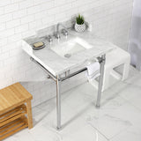 Fauceture 30-Inch Carrara Marble Console Sink with Stainless Steel Legs