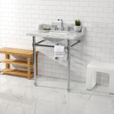 Wesselman 30-Inch Carrara Marble Console Sink with Stainless Steel Legs (8-Inch, 3-Hole)