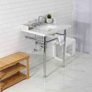 Fauceture 30-Inch Carrara Marble Console Sink with Stainless Steel Legs