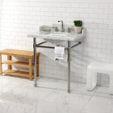 Wesselman 30-Inch Carrara Marble Console Sink with Stainless Steel Legs (8-Inch, 3-Hole)