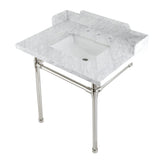 Wesselman 30-Inch Carrara Marble Console Sink with Stainless Steel Legs (8-Inch, 3-Hole)