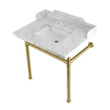 Wesselman 30-Inch Carrara Marble Console Sink with Stainless Steel Legs (8-Inch, 3-Hole)