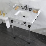 Pemberton 30-Inch Carrara Marble Console Sink with Acrylic Legs (8-Inch, 3-Hole)